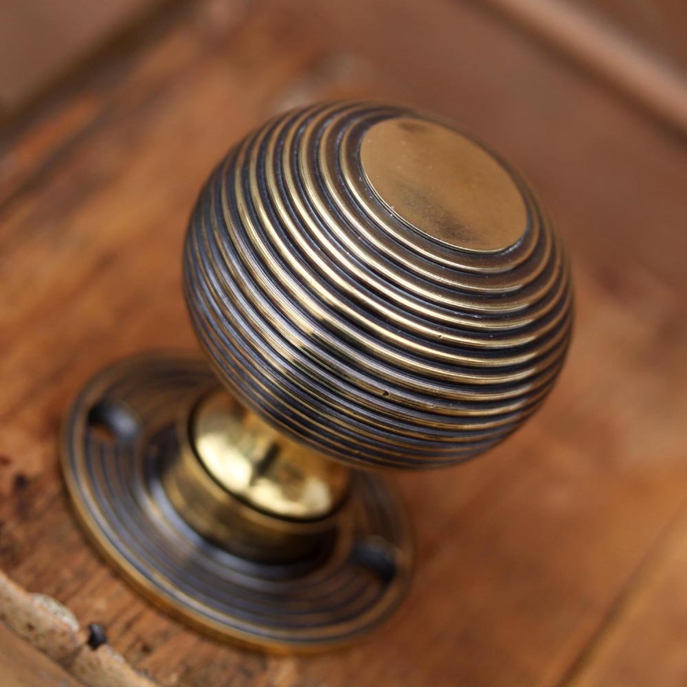 Brown Wood Polished Brass Beehive Mortice Door Knobs - The Ceramic Store