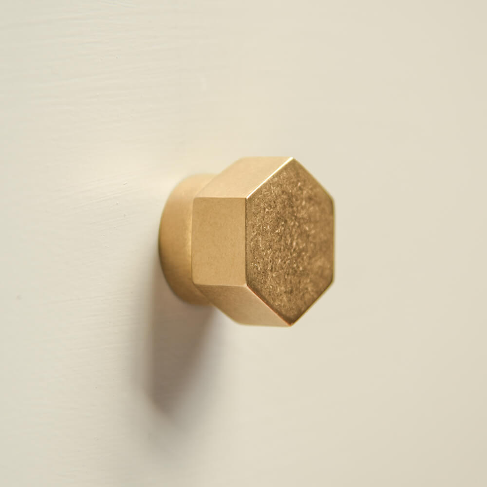 Brass drawer knob Brass cupboard knob Hexagon knob