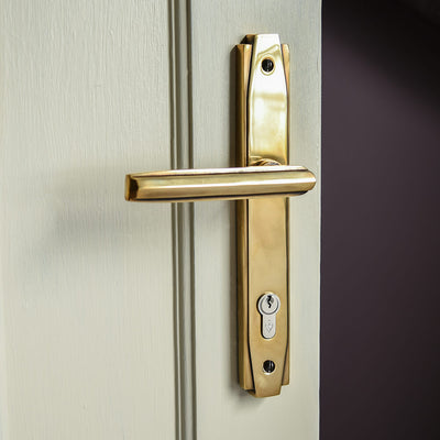 Art-Deco-Brass-Euro-Lever-Lock on door