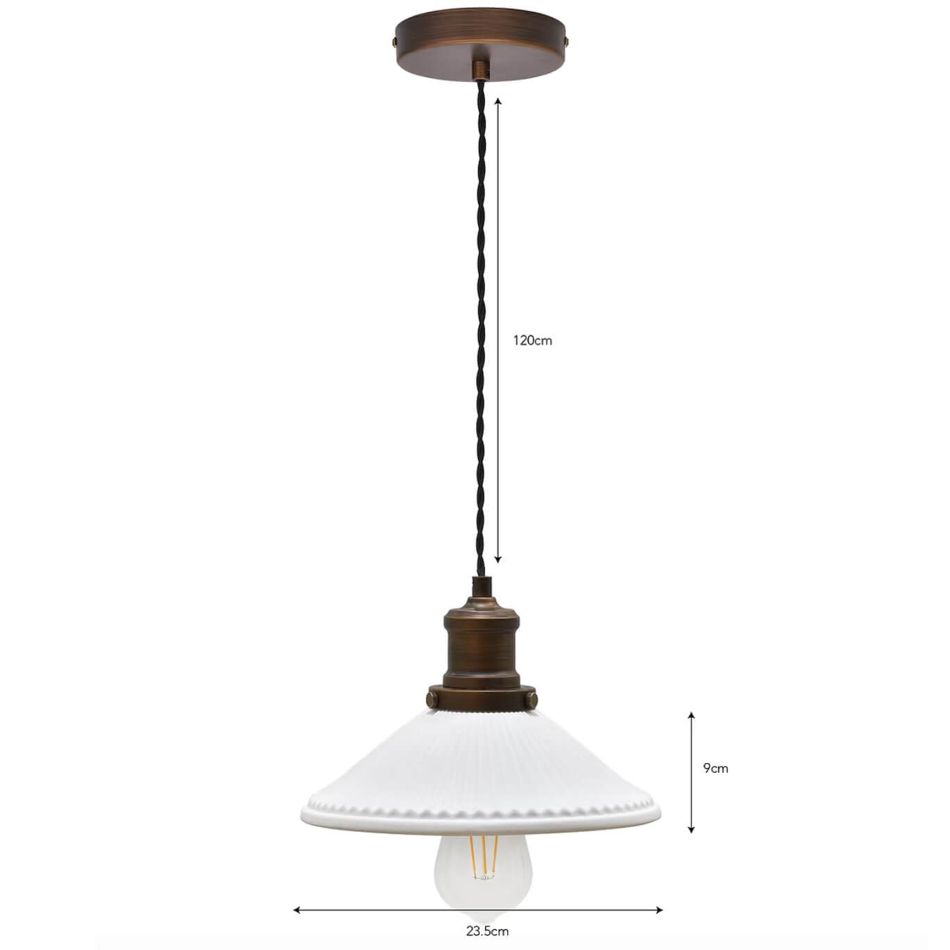 Beaulieu-Ceramic-Fluted-Cone-Pendant-Light-showing-dimensions