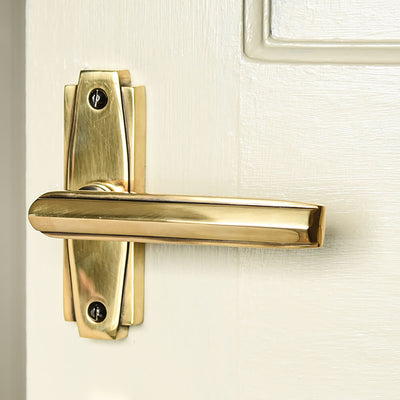 Polished Antique Brass Art Deco Lever Latch Door Handles