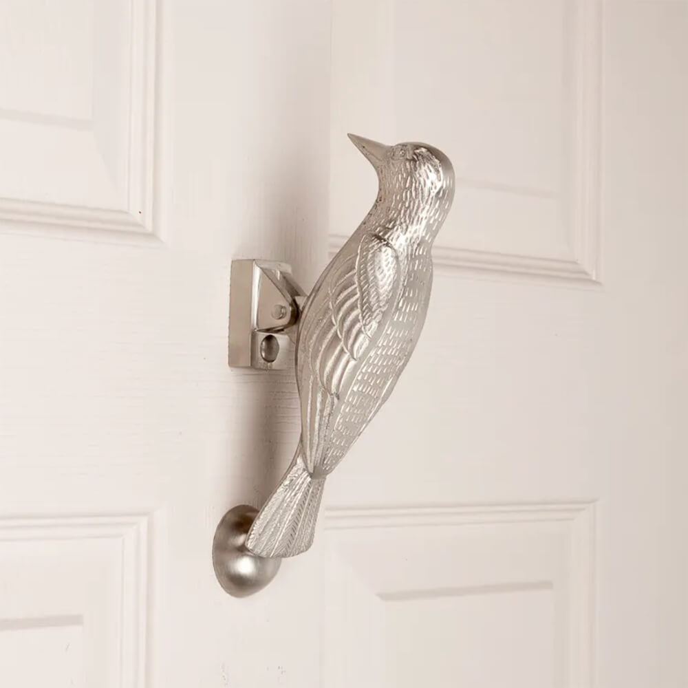 Silver door knocker - Bird door knocker - Woodpecker knocker