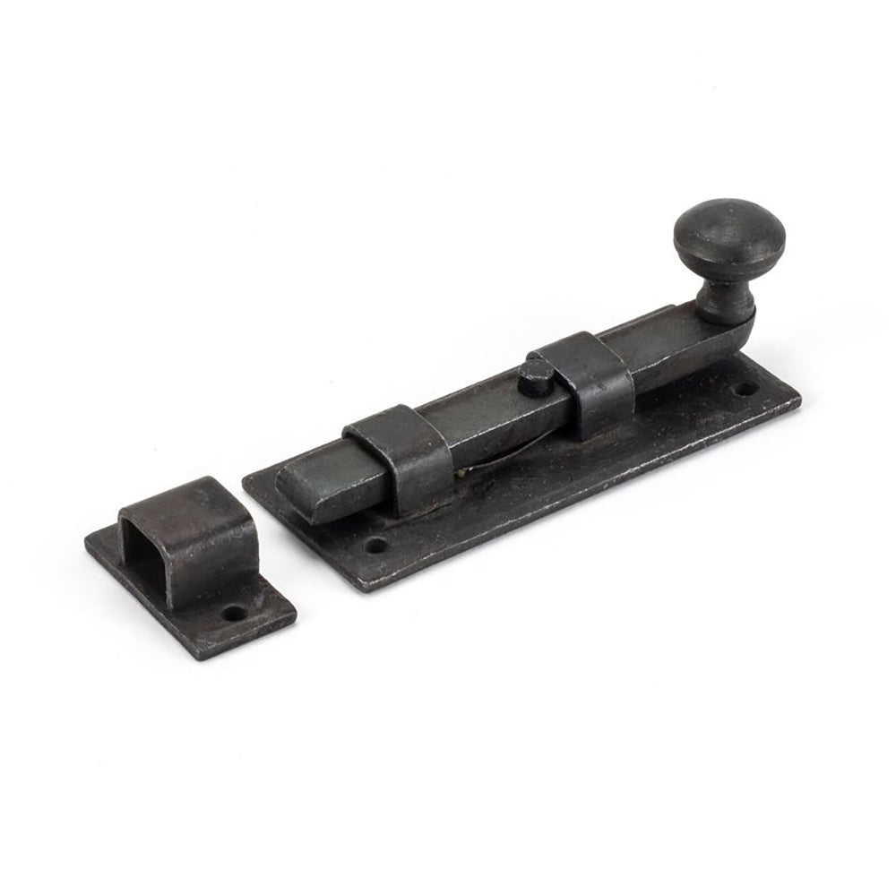 4 inch black beeswax door bolt on a white background