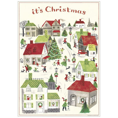 Village scene vintage style Christmas poster