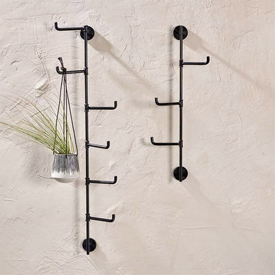 Two Black Wall Mounted Vertical Hook Rails in Large (6 Peg) and Small (3 Peg)